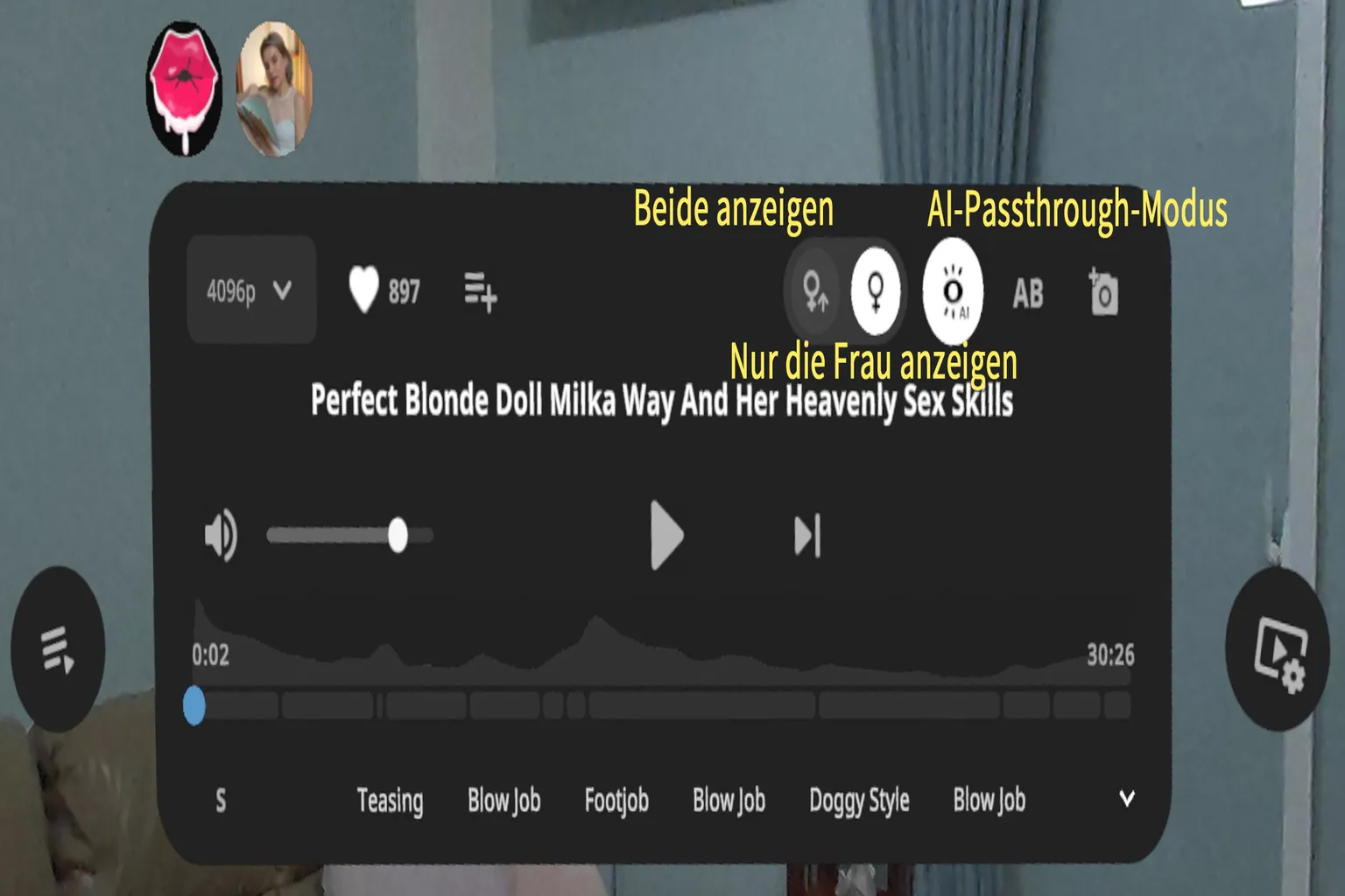 SLR-Player-Funktionsleiste oben rechts. Hier kannst du Modi wie AI Mask oder die Geschlechtsanzeige umschalten.