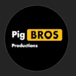 Pig Bros Productions の黒背景×黄色のブランドロゴ。 この制作チームのバーチャルキャラ作品やシリーズ全体を象徴するマークだよ。