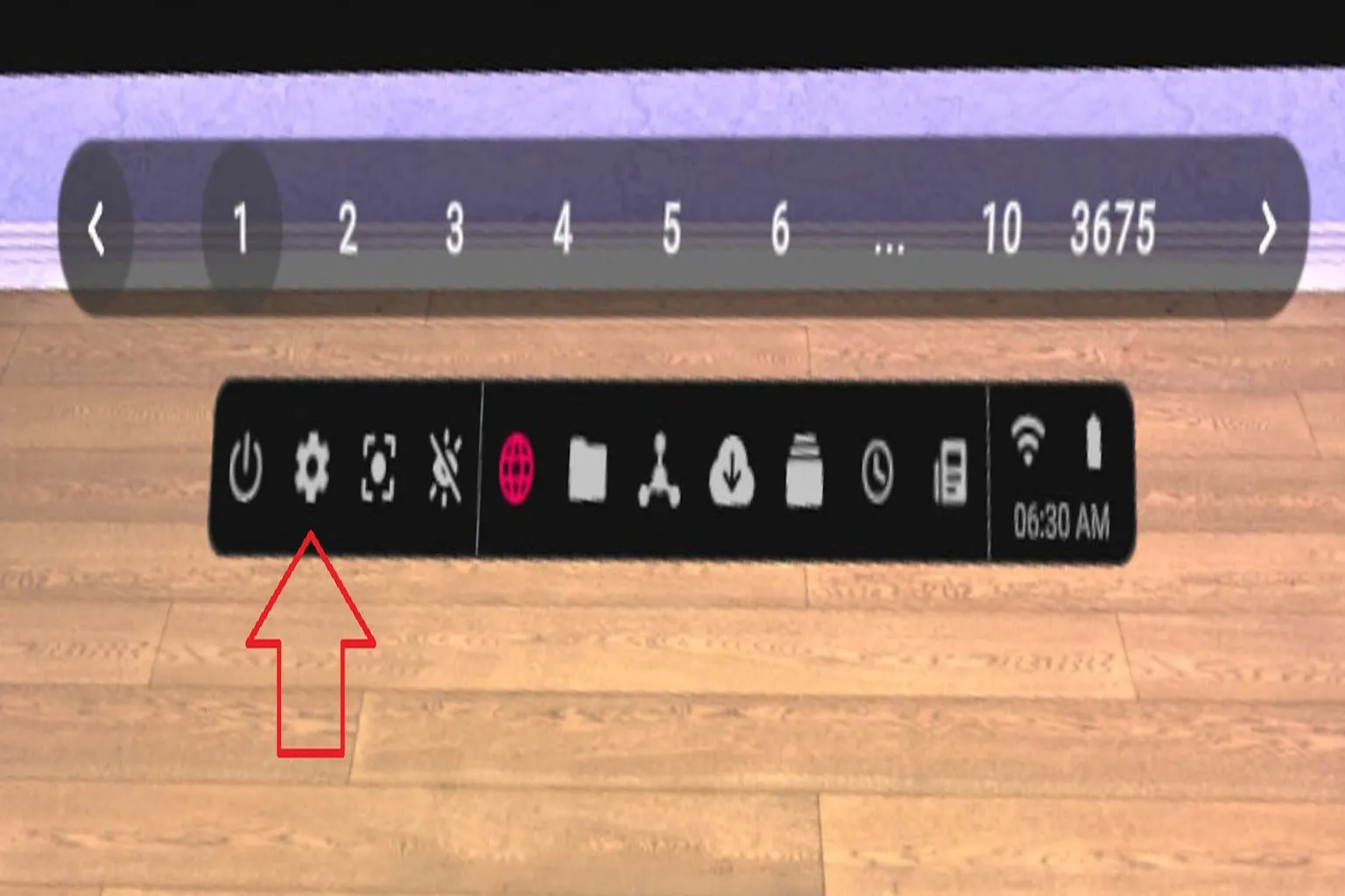 VRPornの動画再生画面で、設定アイコンを選択してSettings画面を開くところ。