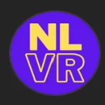 Never Lonely VR (NLVR)’s round yellow logo on a purple background, a symbol representing the brand’s virtual character works and series content.