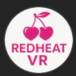 A brand logo for RedHeatVR, featuring a white background with a pink double-cherry icon. It serves as a symbol representing the brand’s virtual character works and video series.