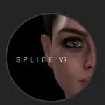 SplineVR’s brand logo on a dark background. A female side-profile silhouette paired with white logo text, serving as the creator’s signature icon.