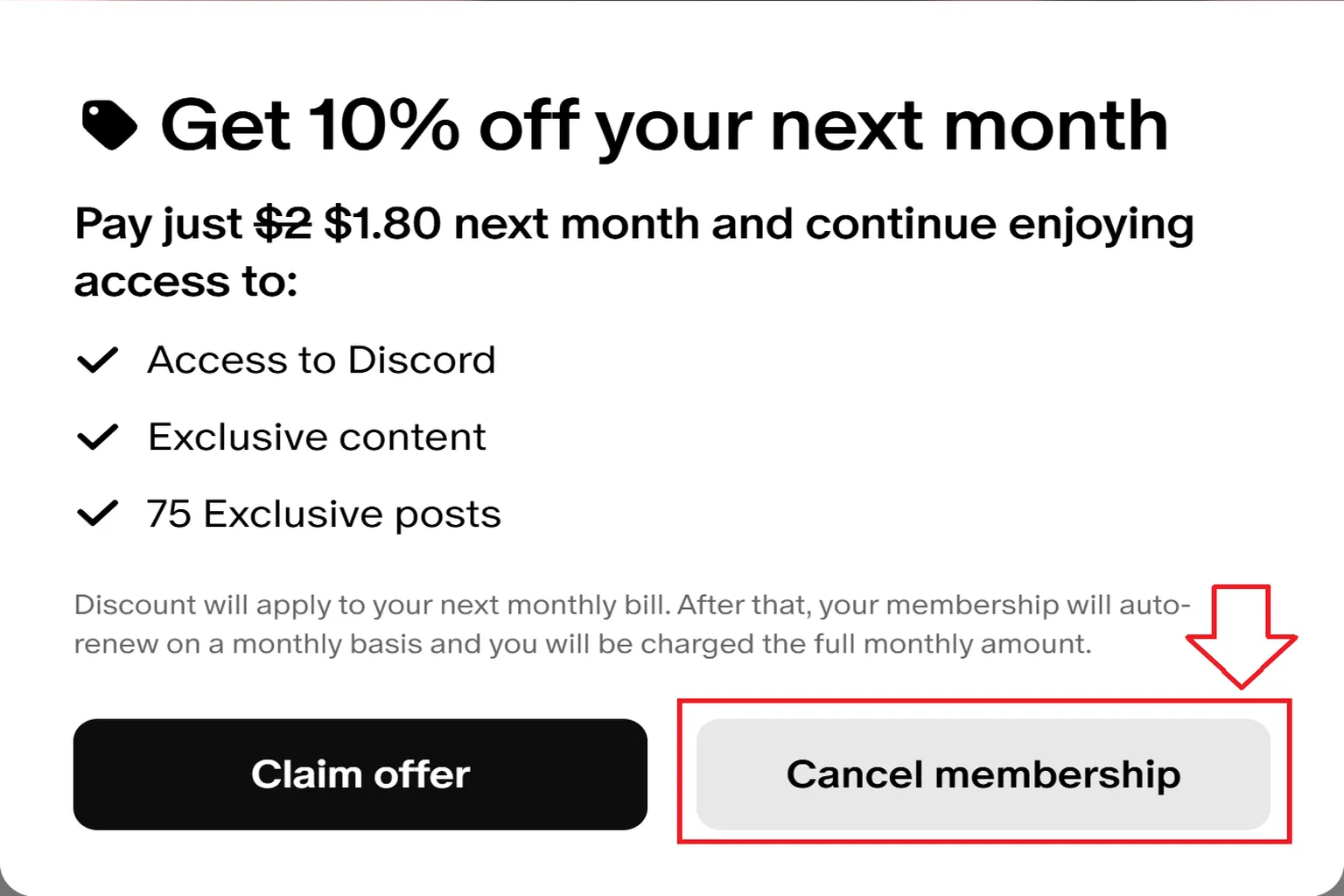 The system asks you to confirm whether you want to cancel your membership. Click the red confirmation button again to proceed.