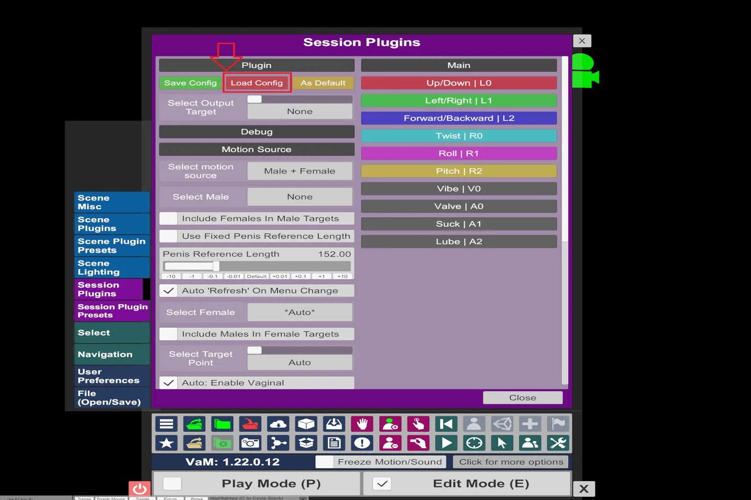 In the ToySerialController plugin screen, click Load Config to load the Handy JSON configuration.