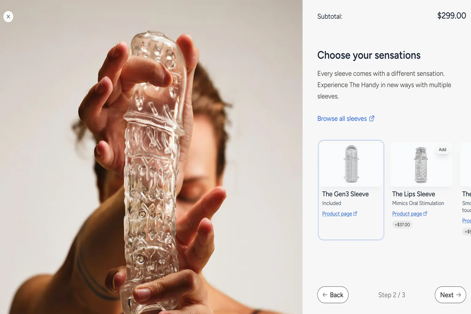 The step in the purchase flow where you choose your Handy model, with options to select either Standard or Pro.