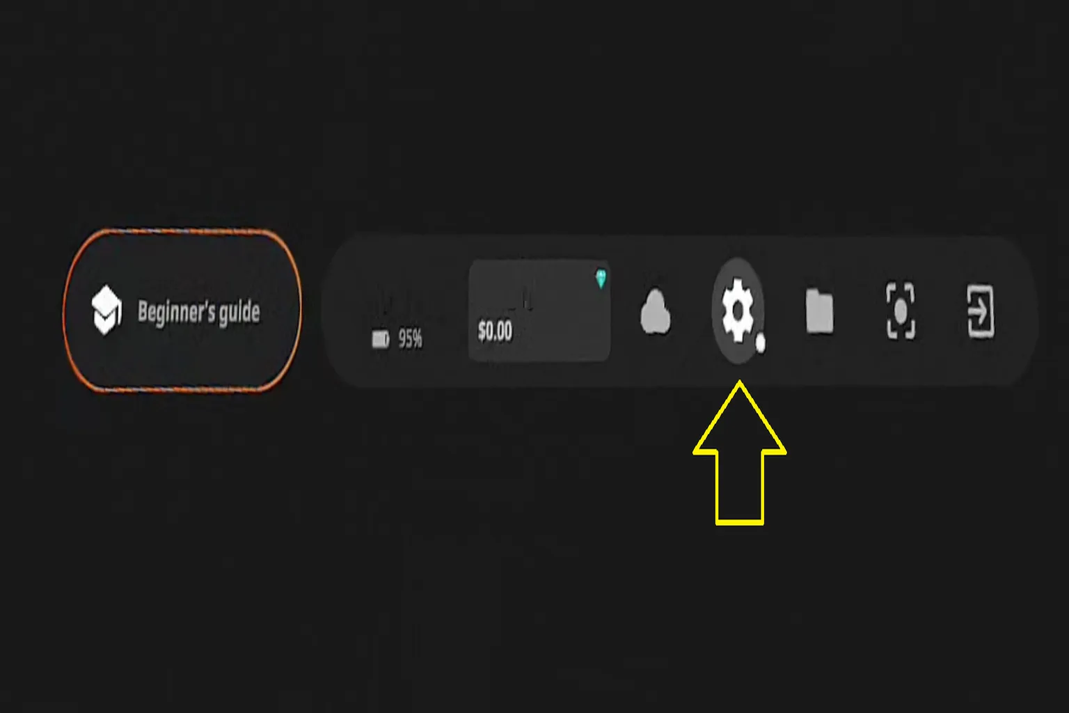 DeoVR playback toolbar with the Settings gear icon highlighted, showing where to open the settings menu before pairing The Handy.