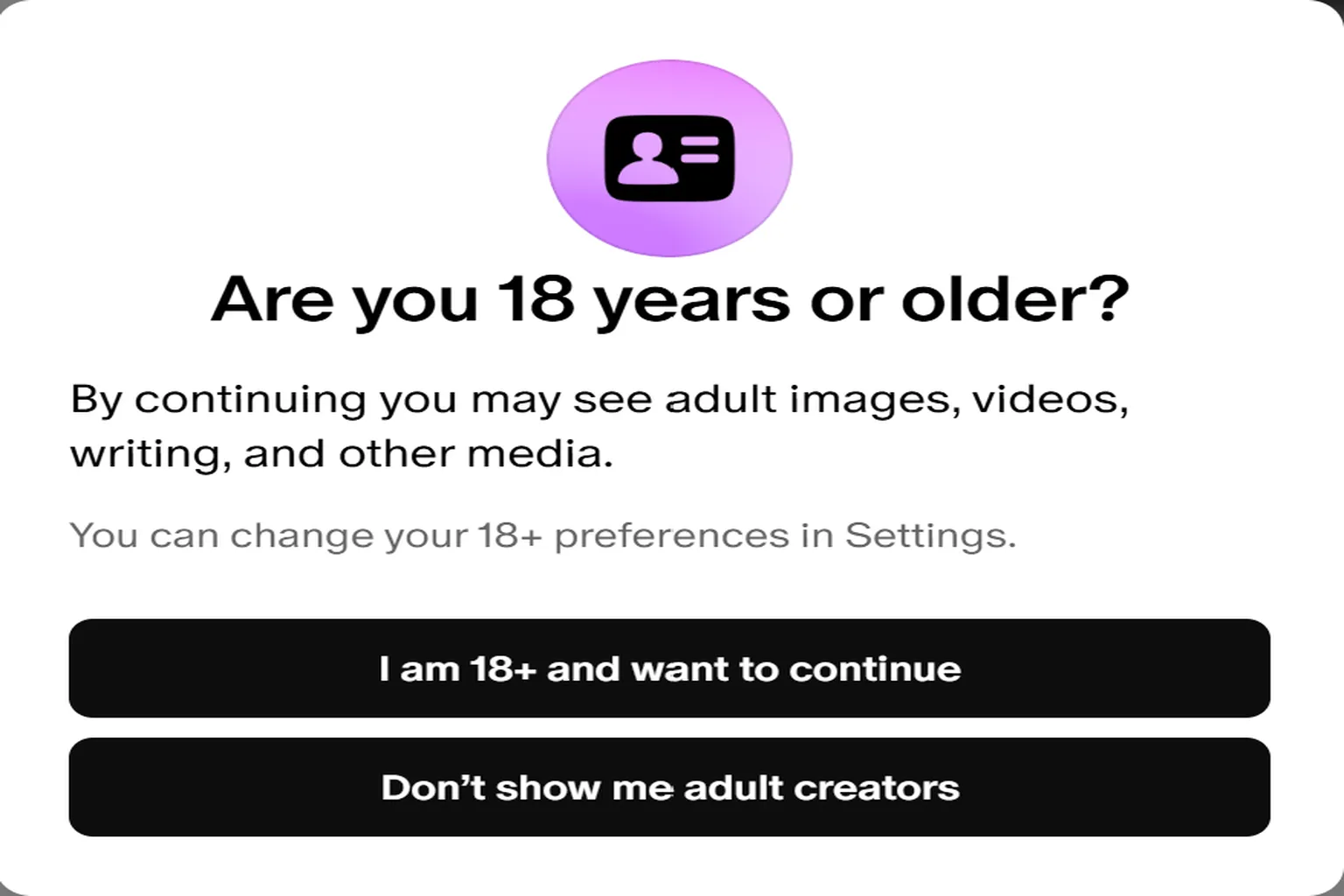 During this process, the system will display a warning about adult-only content and ask you to confirm that you are over 18 before allowing access.